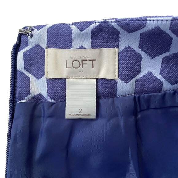 Loft size 2 women's purple and white fully lined A-line skirt with pockets - Picture 9 of 11